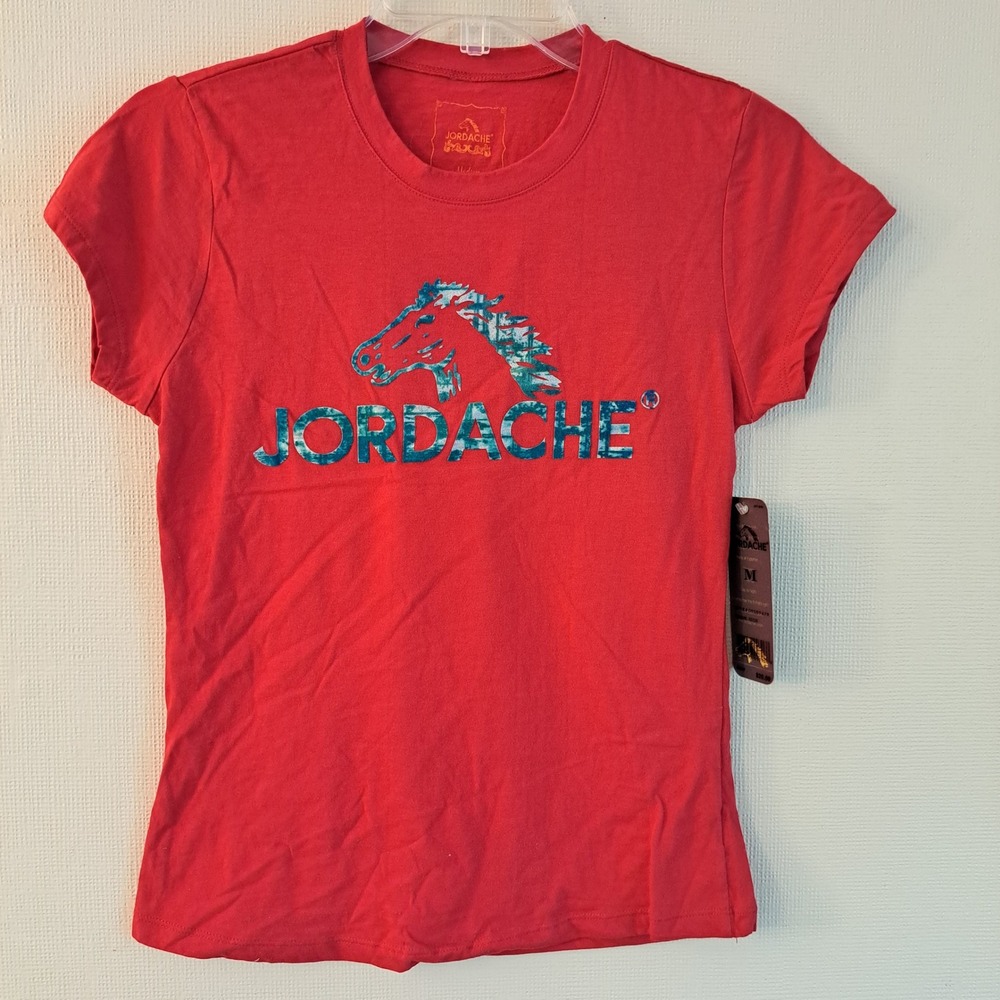 Jordache Graphic T-Shirt Womens Medium Red NEW Horse Logo 1324-162